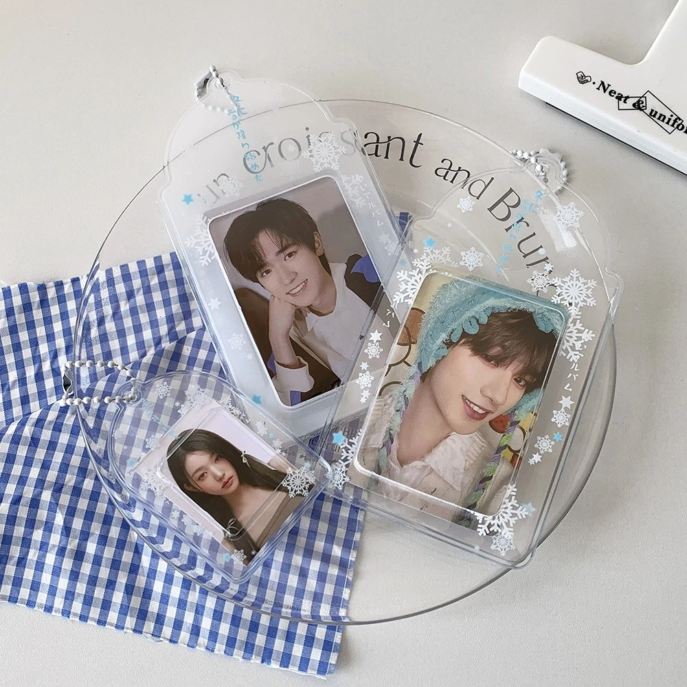 

Acrylic PVC Card Cover Photocard Holder Snowflake Love Heart Pendant Idol Card Display Protector With Keychain