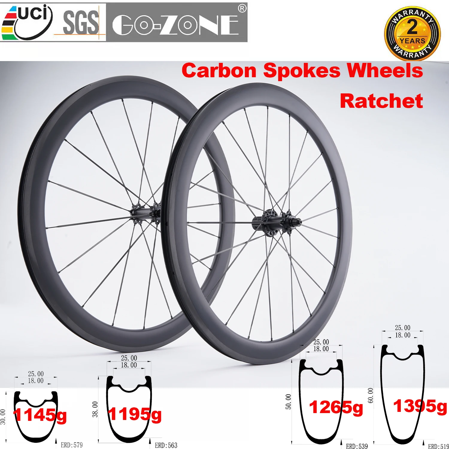 Ratchet System 1145g Carbon Spokes 700c Road Wheels V Brake GOZONE R295C 18/21 Holes  Normal/ Ceramic Bearings Road Bike Wheels