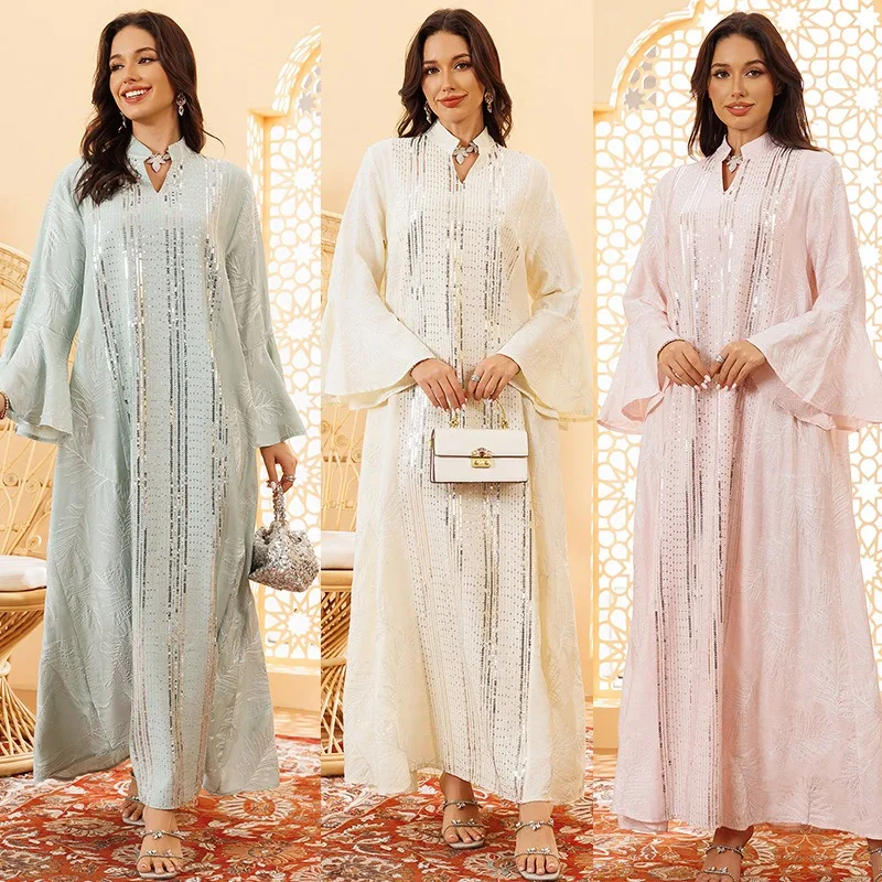 Neue muslimische Abaya Dubai elegante Perlenstickerei langes Kleid Naher Osten Saudi-Mode