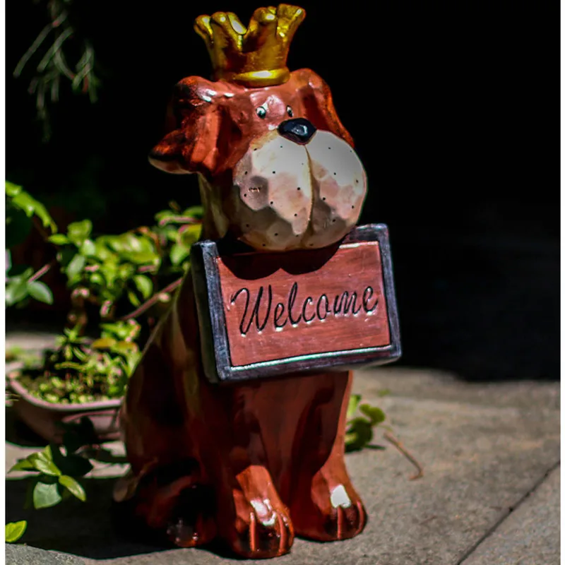 Cartoon Crown Dog Welcome Sign Creative Resin Craft Ornaments Courtyard Entrance Guide Card Garden Landing Home Decoration