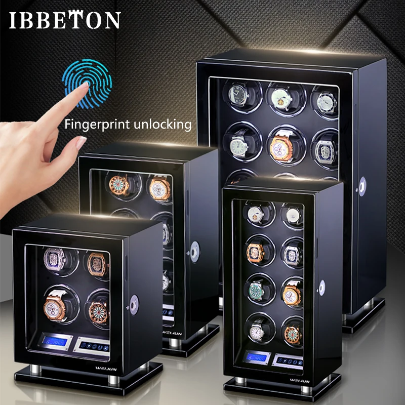 

IBBETON Роскошный механизм для разблокировки отпечатков пальцев, механизм намотки часов, слот 3/4/6/8/9/12, двигатель Mabuchi из Японии Watch Safe Box
