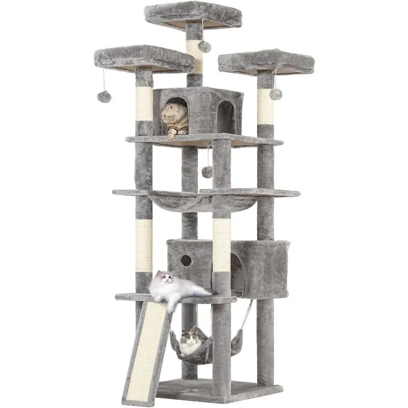 

Large Cat Tree 76.4 Inch Tall Cat Tower with 3 Perches, Scratching Posts, Condo, Hammock, Scratching Board, Multi-Level Cat