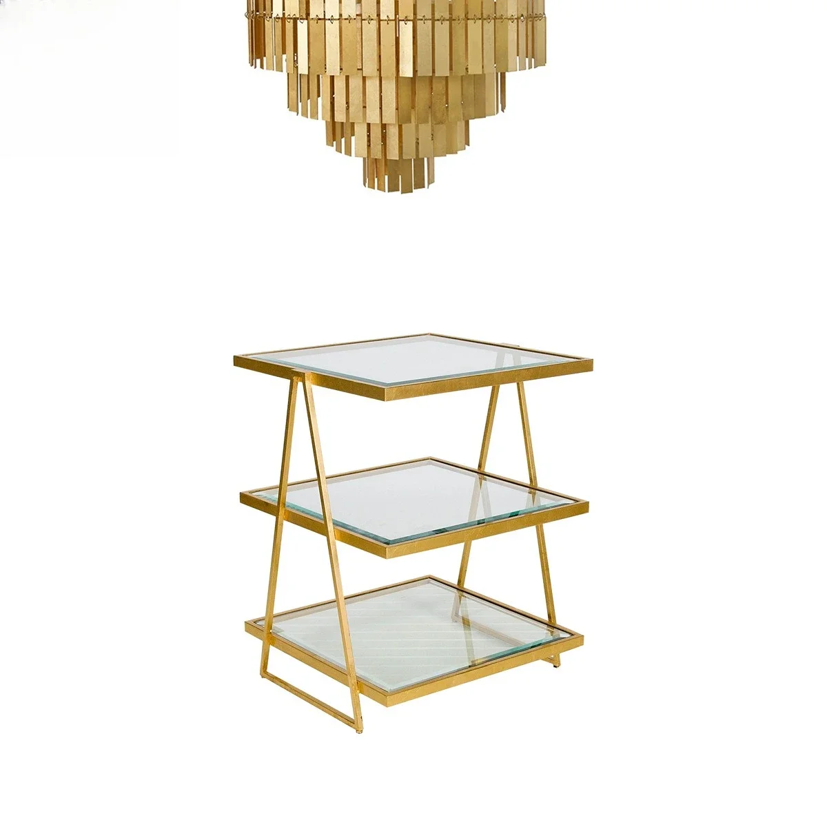 미국식 라이트 럭셔리 개성 있는 모던 3단 스테인리스 스틸 엣지 테이블/소프트 데코레이션