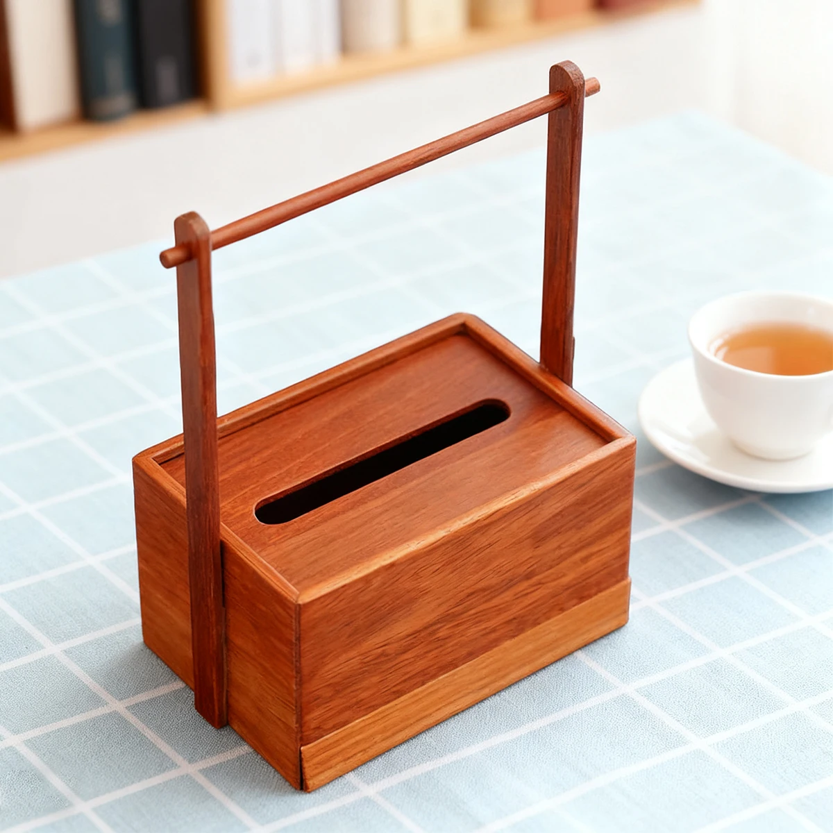 1 قطعة صندوق مناديل قائم بذاته مع مقبض مجوف لغرف النوم وغرف المعيشة والحمامات والفنادق والمكاتب صندوق تخزين المناديل الخشبية
