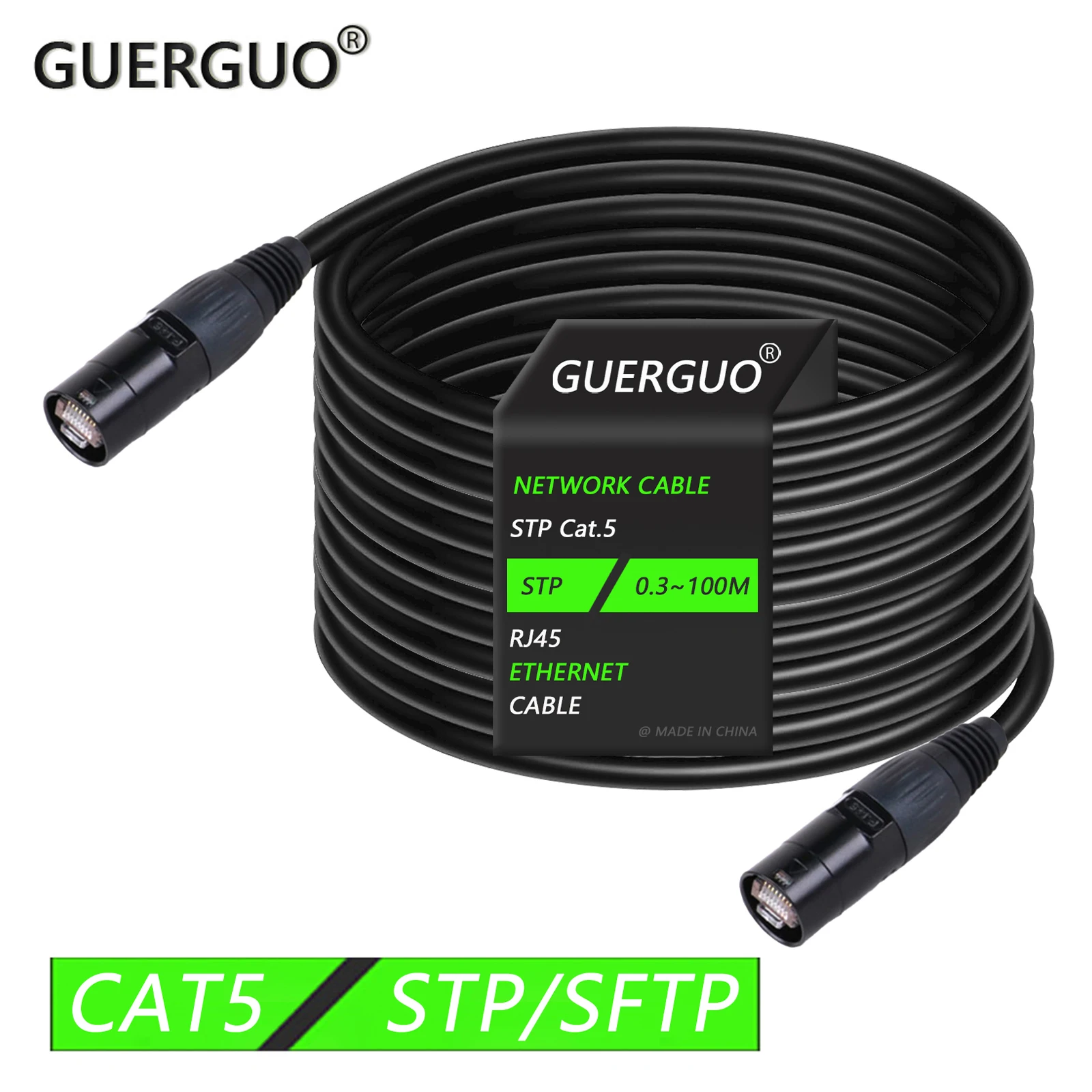 0.3M-100M Shielded CAT5/CAT5E RJ45 Stage Ethernet Extension Cable Outdoor&Indoor LAN Network STP/SFTP Cable with Zinc Alloy Plug