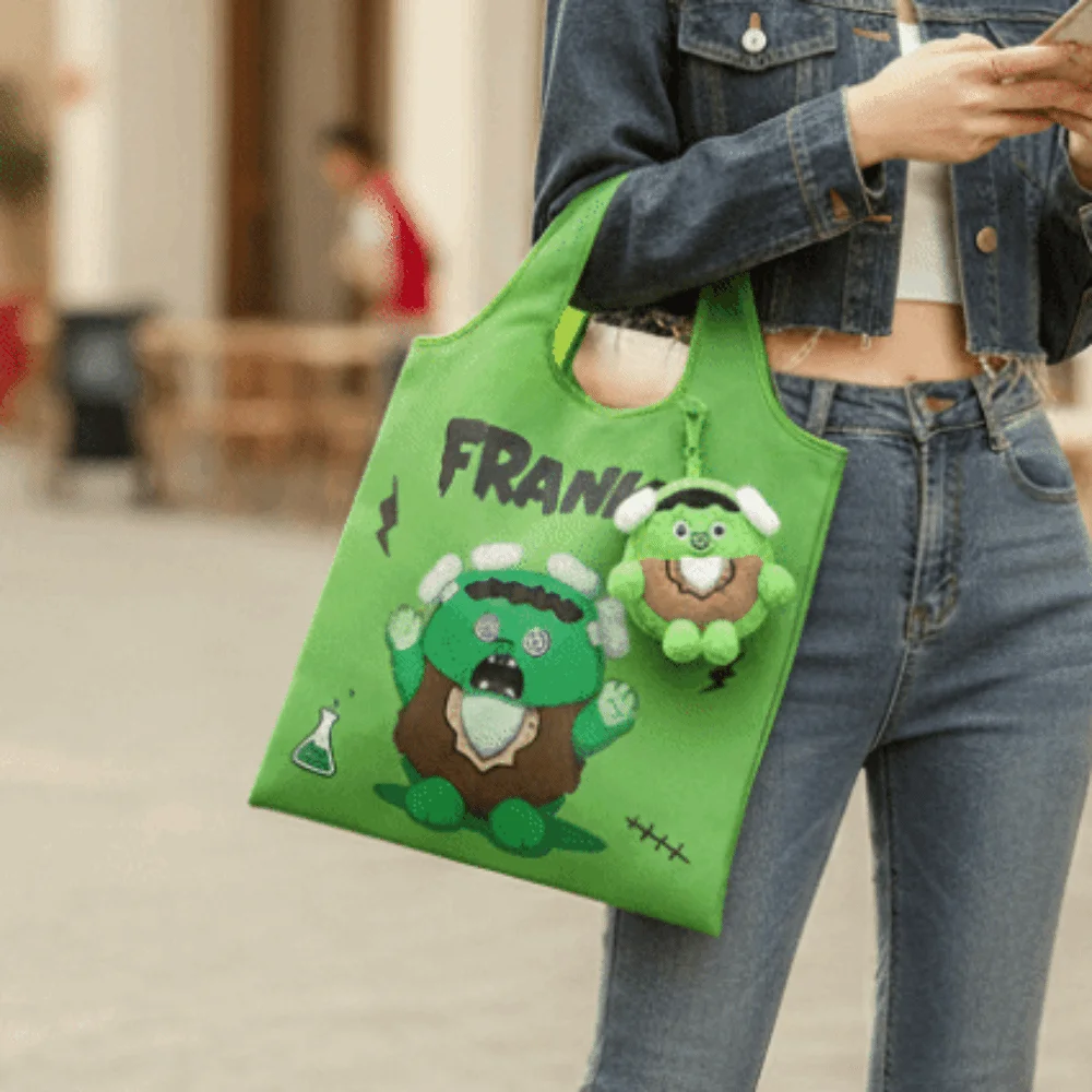 Solid Color Halloween Grocery Tote Space-Saving Tear-Resistant Cartoon Pocket Handbag Mini Plush Case 2-in-1 Bag Charm Pouch