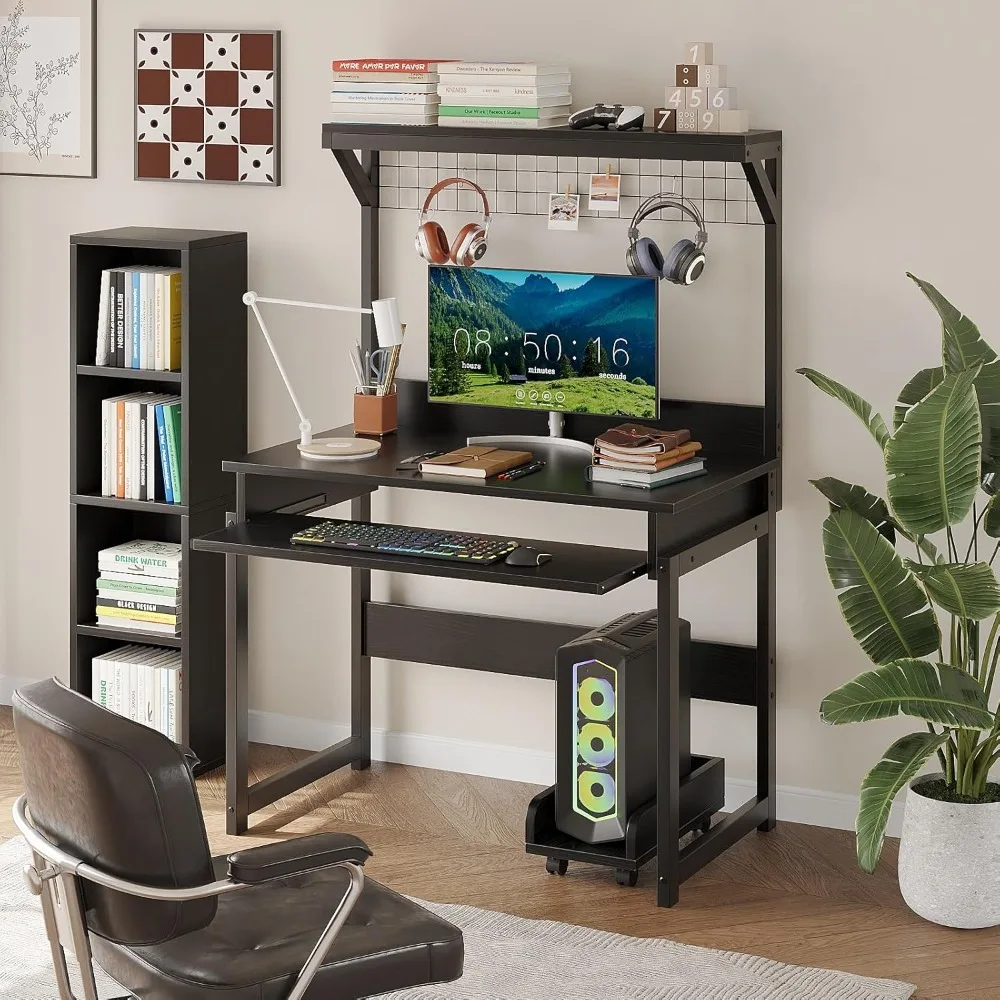 Space-Saving Home Office Computer Desk with Hutch, Writing Desk for Study and Workstation, PC Table for Efficient Office Setup