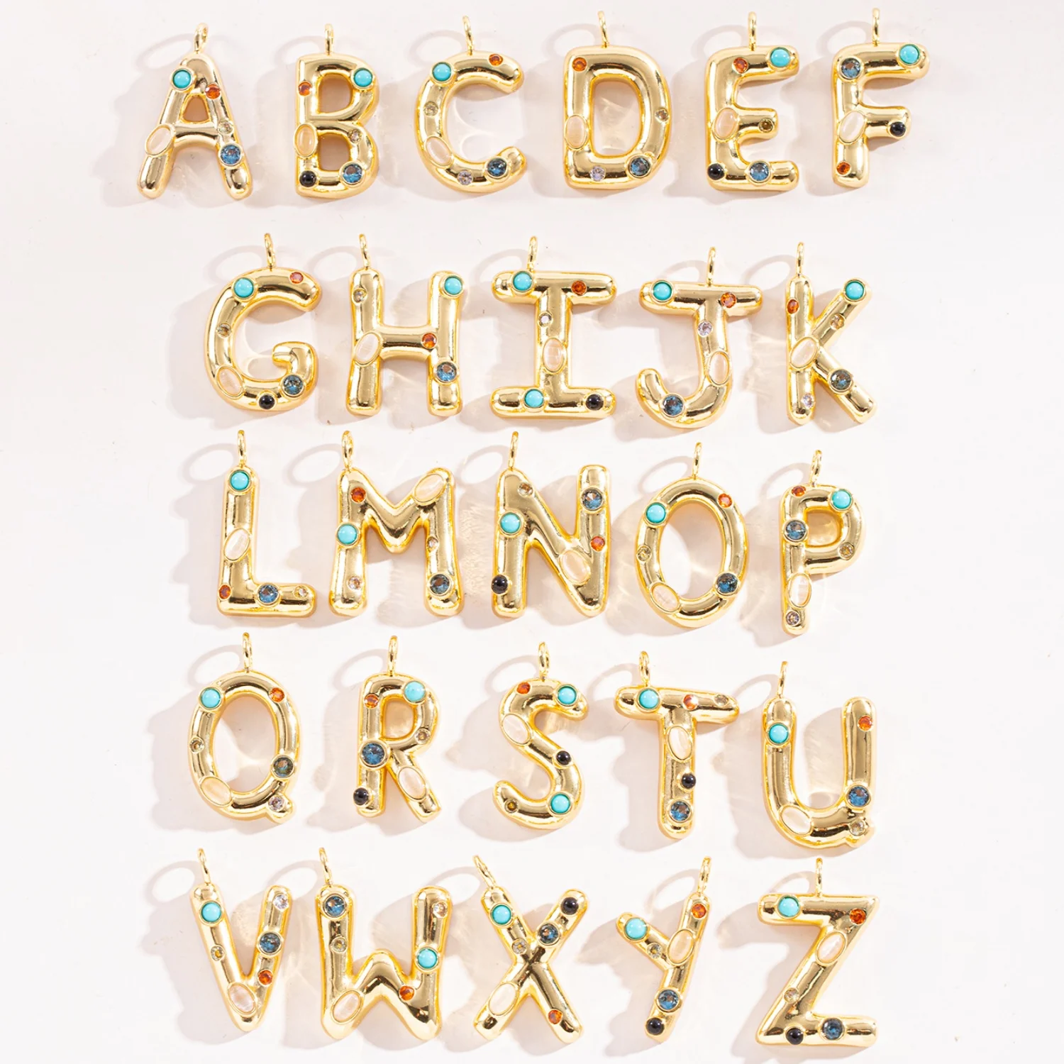 26 Alphabet Initial Pendant with Colorful Zirconia Stone, DIY Jewelry Making Charm Finding Jewelry Accessoriess