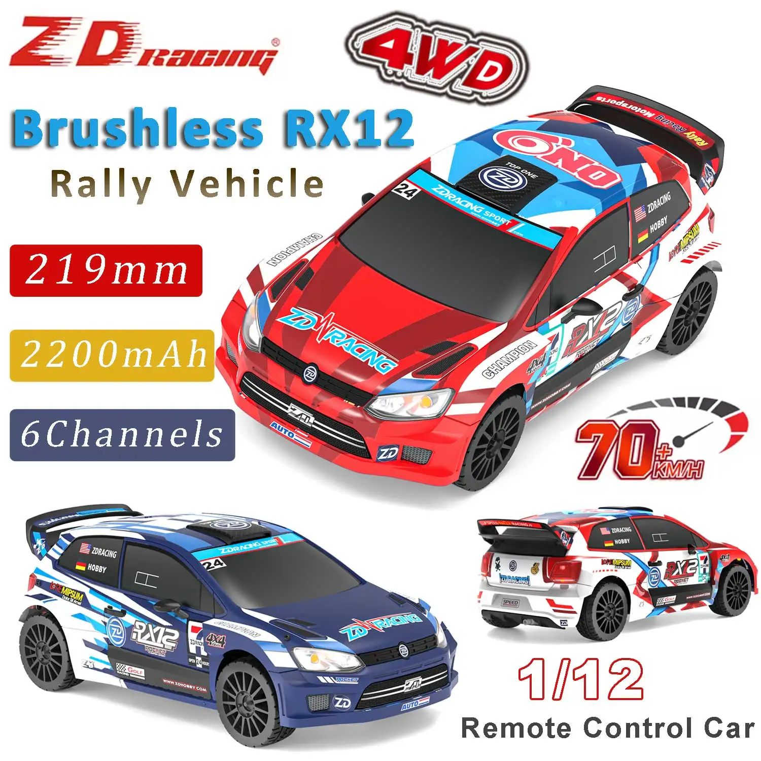 

ZD Racing 4WD 2.4GHz 70KM/H High-Speed Brushless RX12 Rally Vehicle With Led Lights for 1/12 RC Off-Road Racing Cars Toy Model