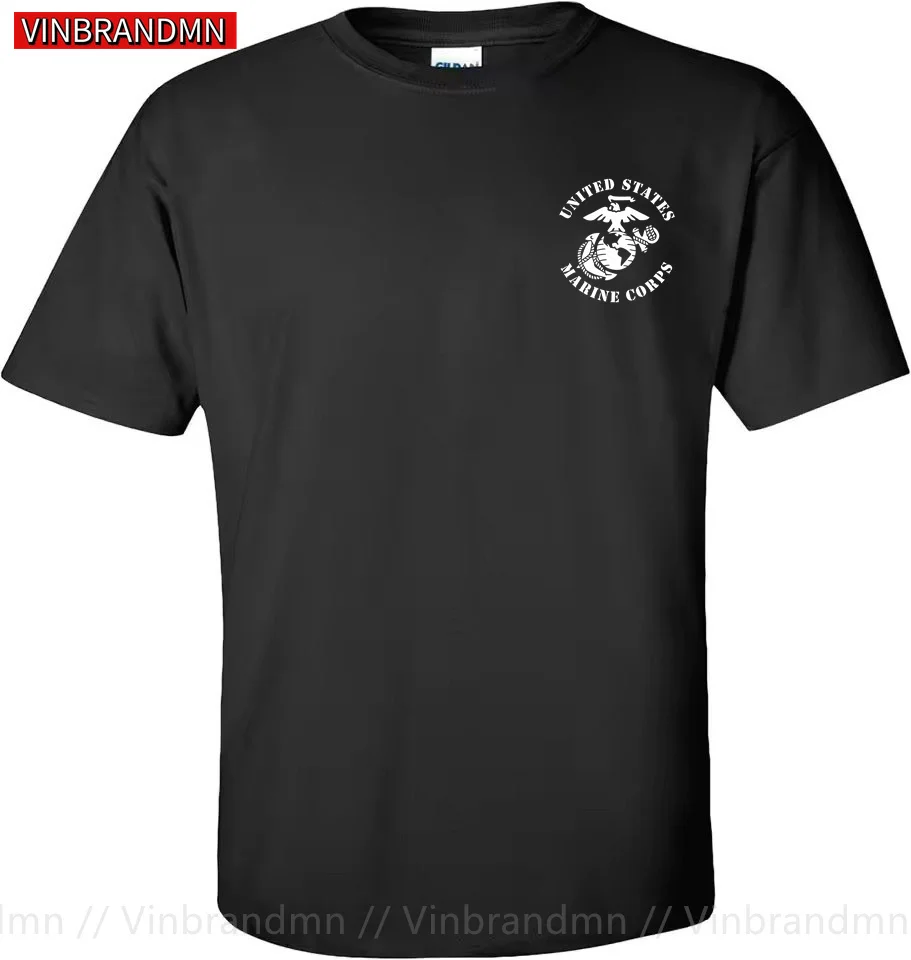 US Marines Chest T-Shirt White Emblem Crest Marine USMC Chest Shirt Men Unisex Short Sleeve Casual 100% Cotton T Shirt Camisetas