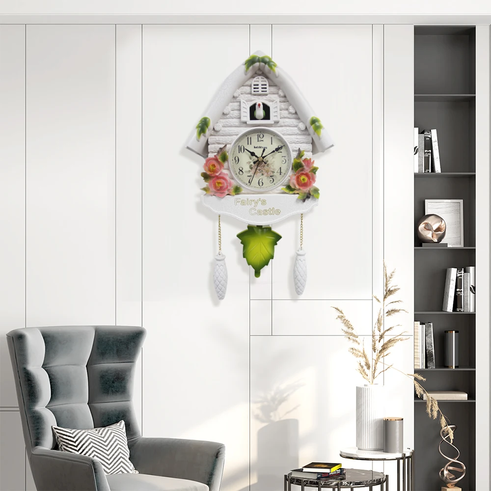 Märchenhafte Kuckucksuhr, Dekorative Musikalische Vogel-Wanduhr mit Pendel, Deko-Geschenk für Kinderzimmer, Zuhause und Wohnzimmer – Detail 2