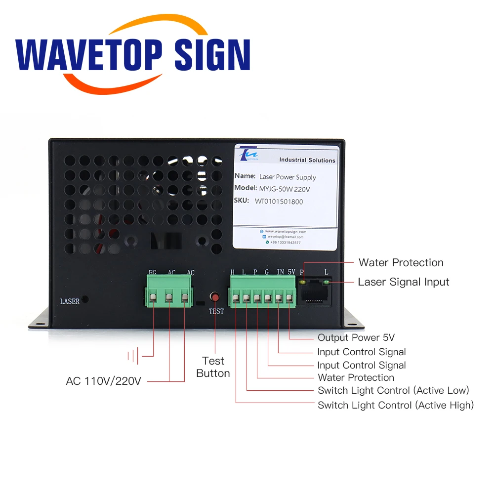 WaveTopSign MYJG-50W CO2 Laser Power Supply for CO2 Laser Engraving Cutting Machine