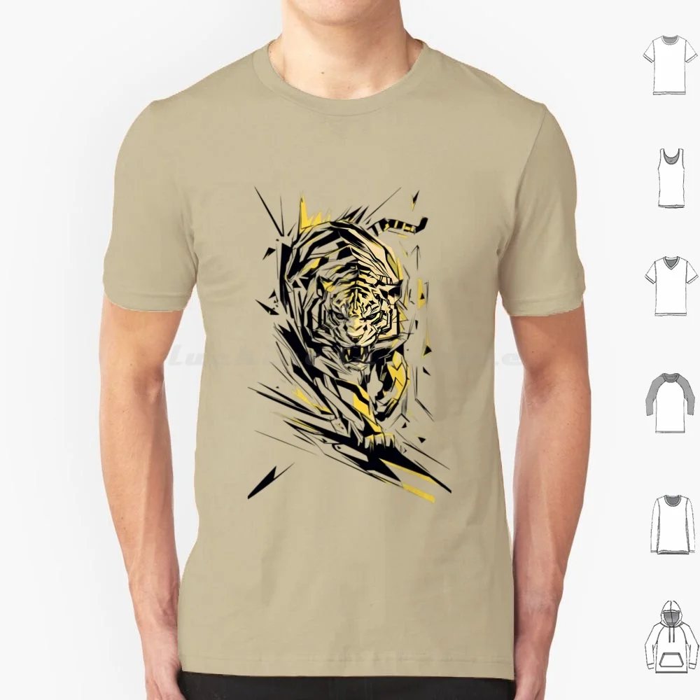 Unleash The Fury : Tiger Shatters Barriers T Shirt Cotton Men Women DIY Print Tiger Breaking Wall Geometric Shapes Abstract Art