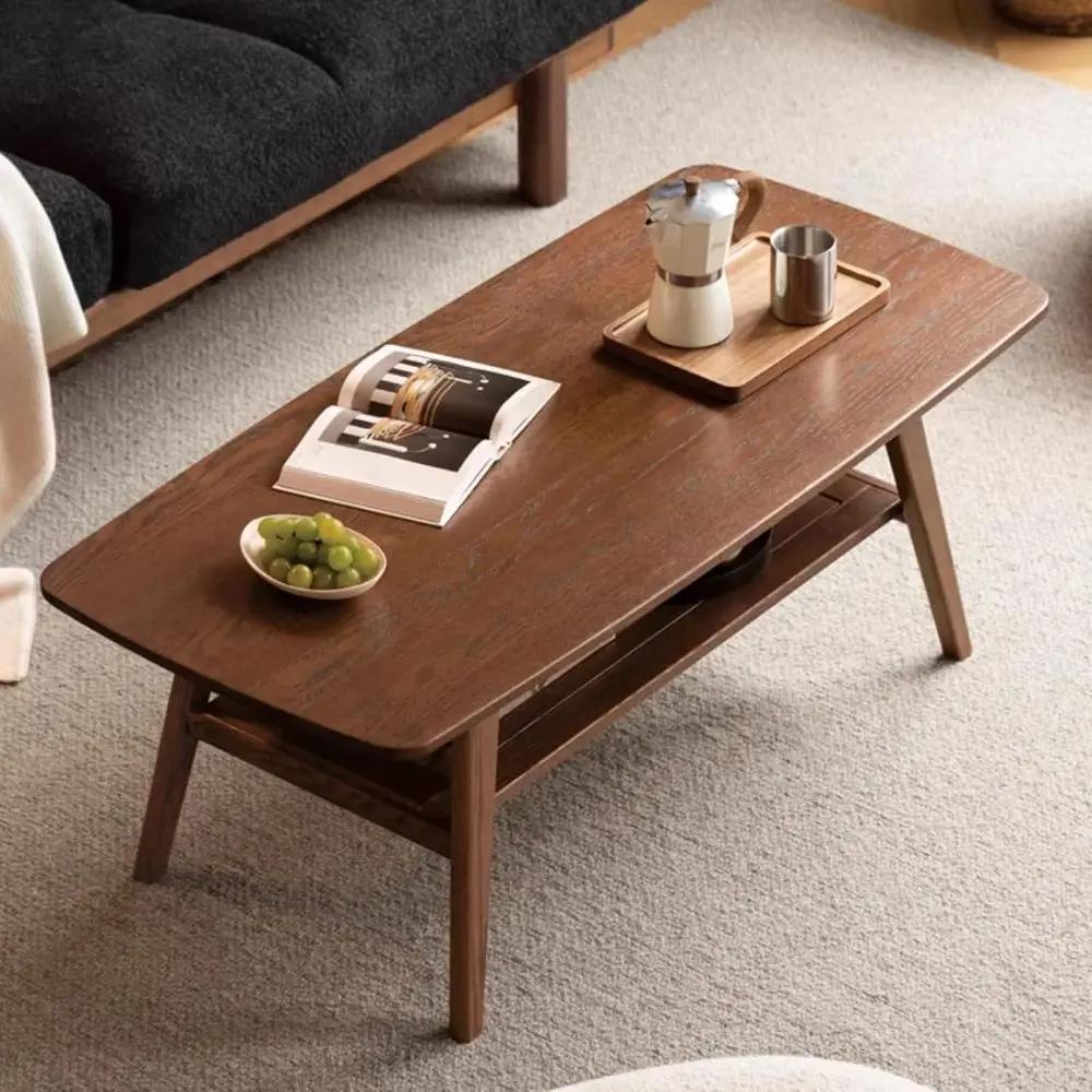 

Double-Tier Solid Oak Coffee Table - Modern Storage Centerpiece for Living Spaces, Bedrooms, and Offices (Walnut, 39.37 x 19.69