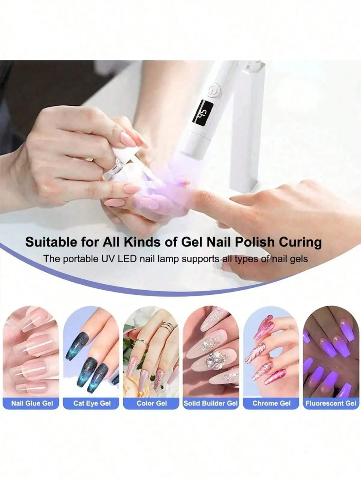 

White Stand-Up LED Nail Lamp - Dual-Color 360° UV Gel Curing Light For Home & Salon, Quick-Dry Nail Polish Dryer With No