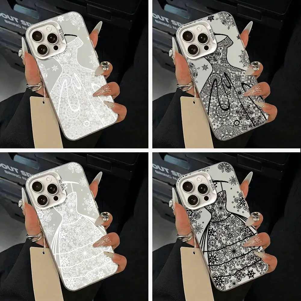 

Minimalist Dress Pattern Phone Case For iPhone 11 12 13 14 15 16Pro Max Plus white Sliver Phone Cover