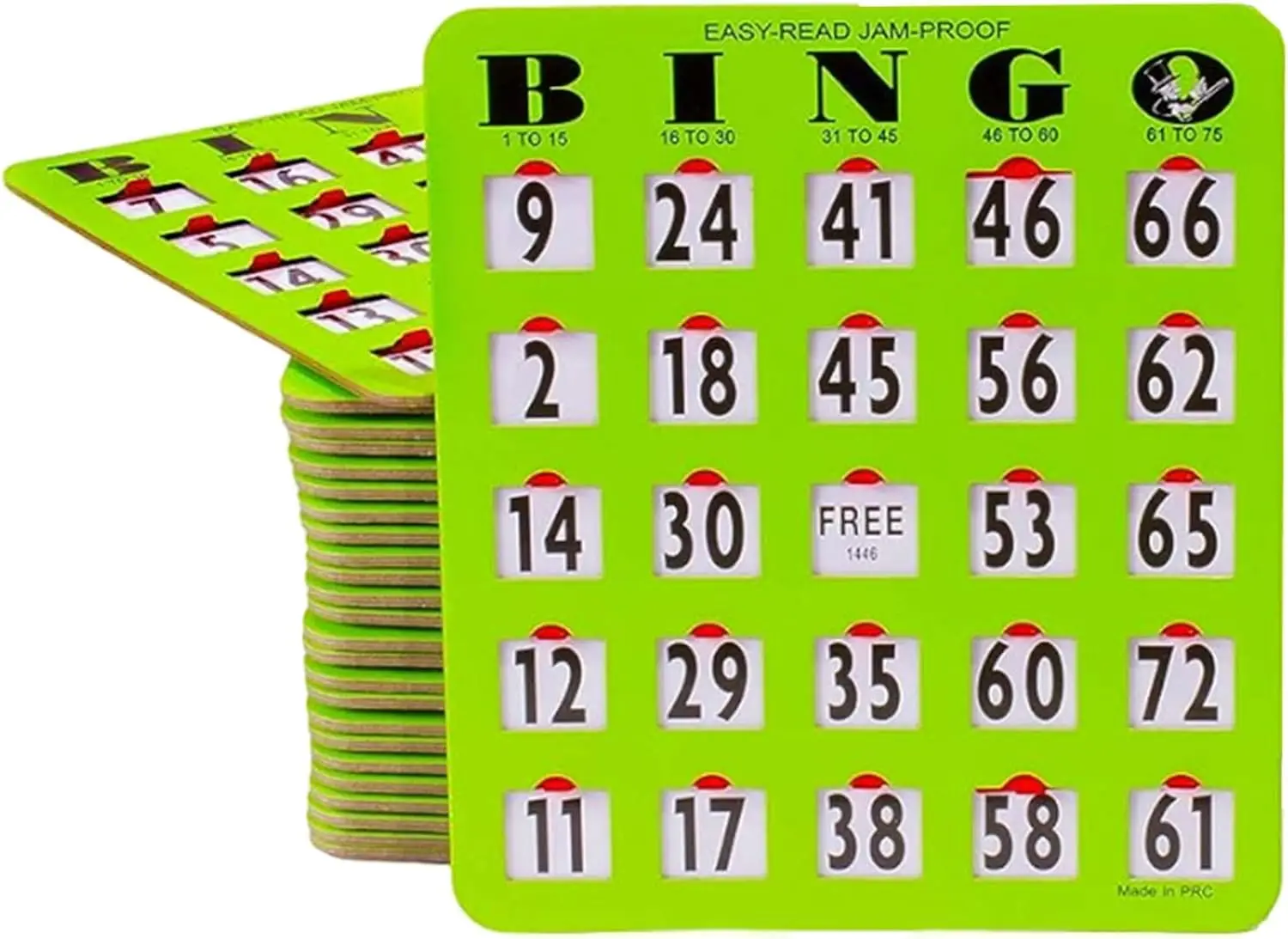 Easy-Read Large Print Fingertip Bingo Cards with Sliding Windows - 200 Pack in Green Style