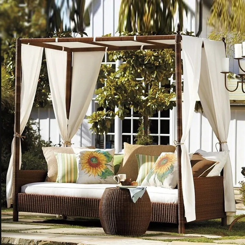 Outdoor bed balcony leisure outdoor courtyard sofa villa swimming pool bed rattan beach bed sun protection
