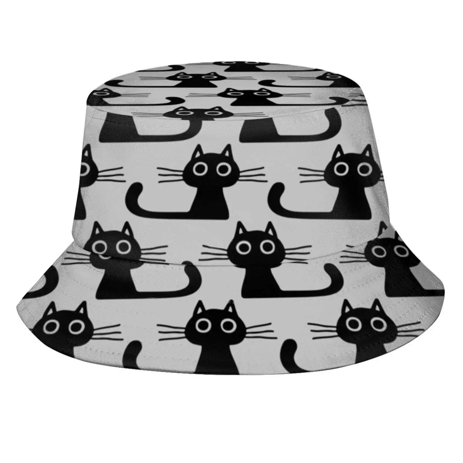 Cutie Kitty Cat Wide Eyed Black Kitten Korean Ladies Outdoor Sun Hat Bucket Cap Kitty Kitten Cats Cat Person Cat Lover Funny