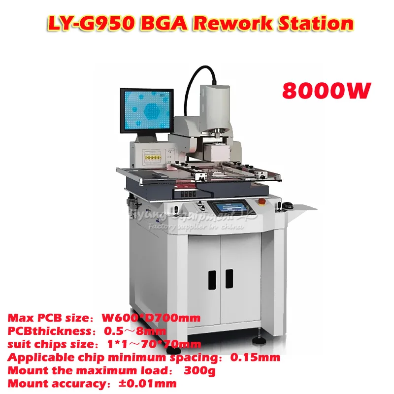 LY-G950 8000W Semi-automatic 3 Zones Max 63x61cm Big Area Hot AIR Gas 3 in 1 mix Heating Align BGA Rework Station 220V