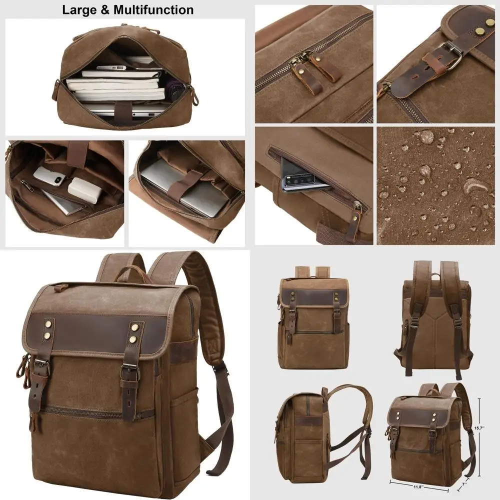 

Винтажный кожаный рюкзак для ноутбука с вощеной тканью для мужчин и женщин