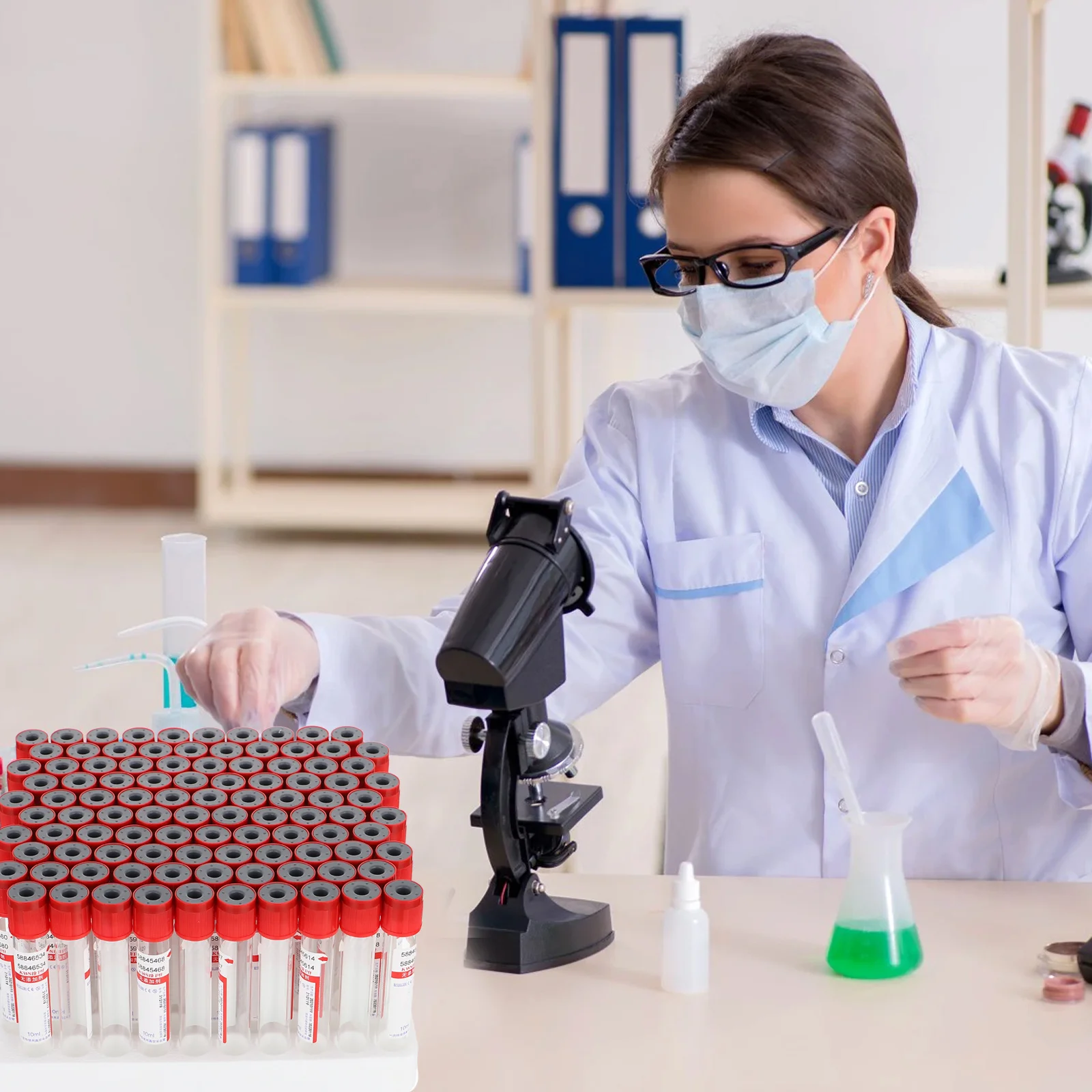 

100 Pcs Test Tubes with Cover 10ml Disposable Experiment Glass Negative Pressure Vacuum Blood Collector Tubes Red 1000X150X150CM