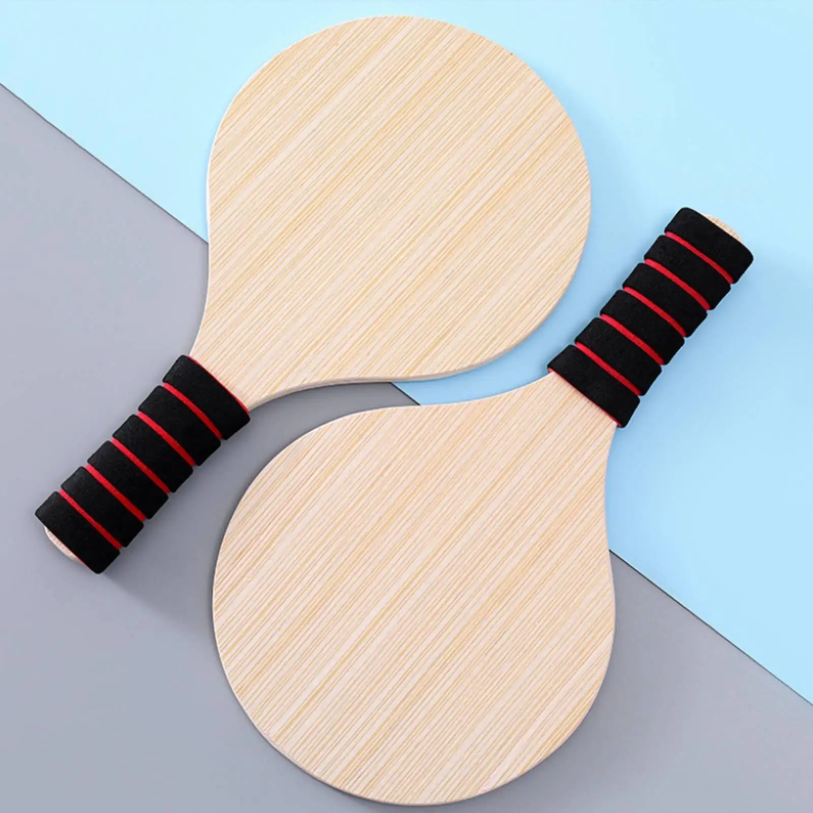 2 Pieces Wooden Paddle Set Solid Wood Badminton Kit Red Bands
