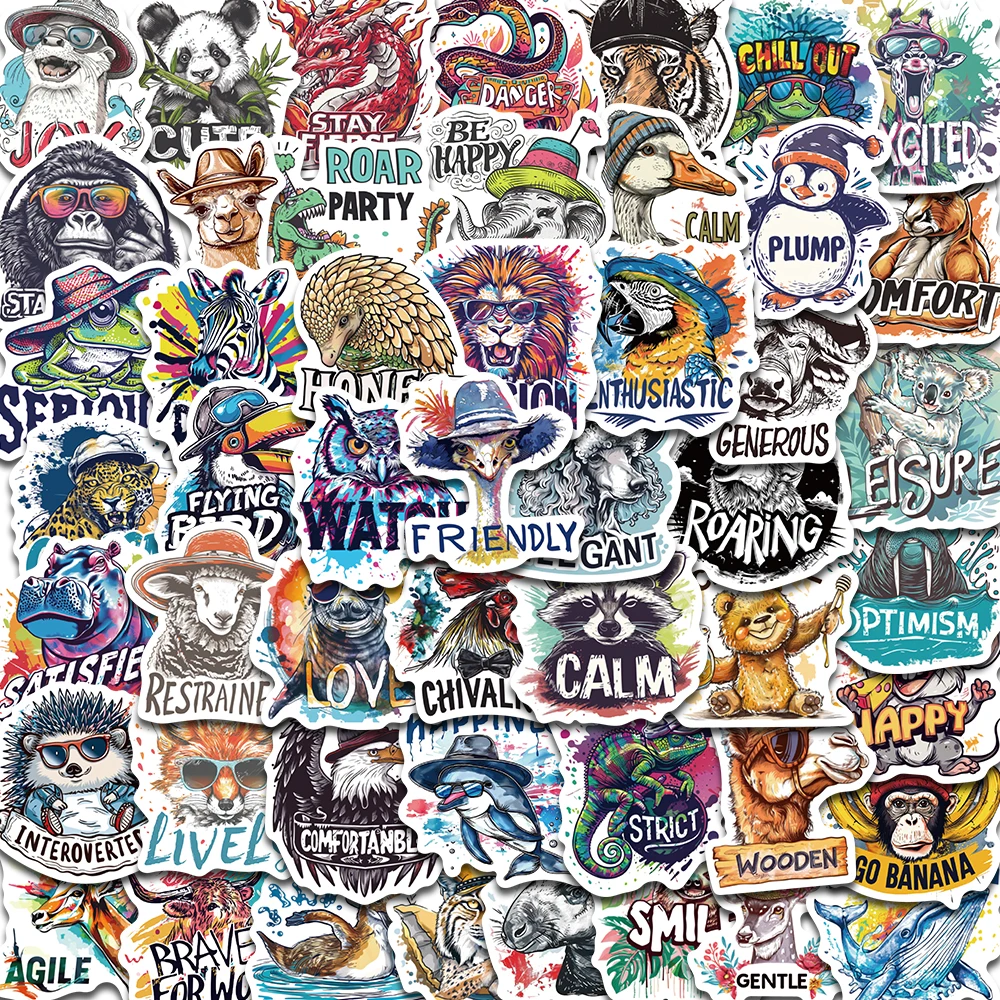 50 Stück bunte Tierillustrations-Aufkleber, Graffiti, Skateboard, Gepäck, Retro-Graffiti, personalisierte Dekoration