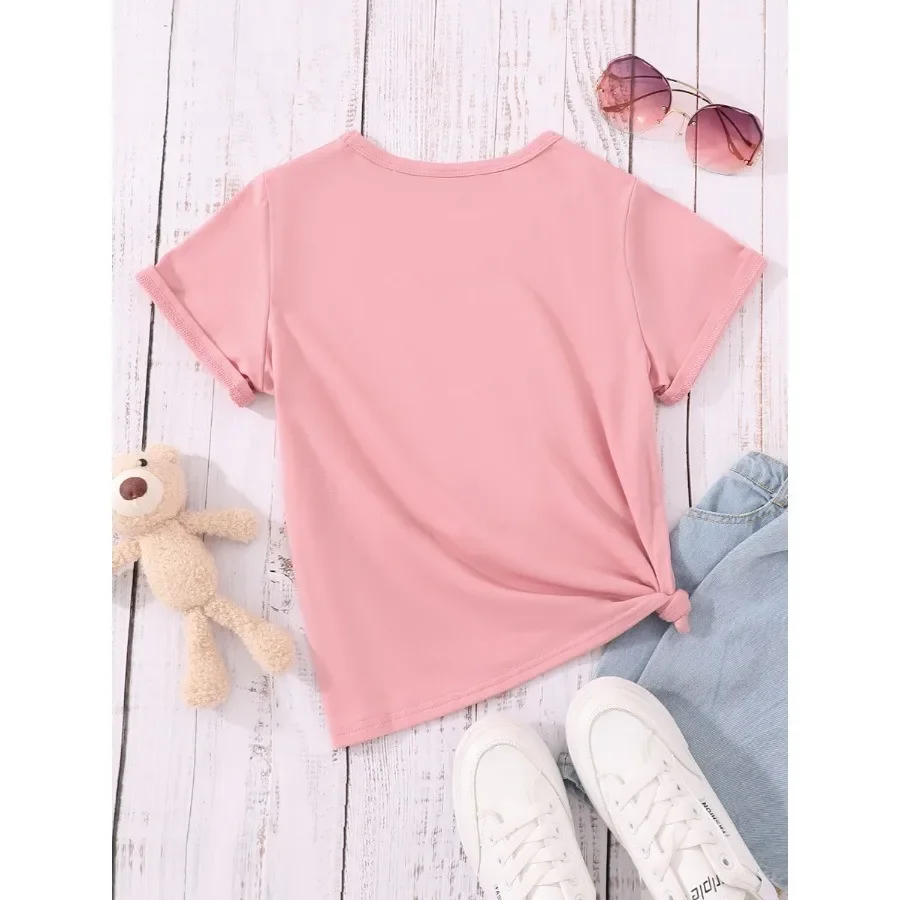 Kids Girls Clothes Short Sleeve Teens Tshirt Summer Casual Fashion Spuer Cute Pink Cute Bear Children Tops 8 9 10 11 12 Years