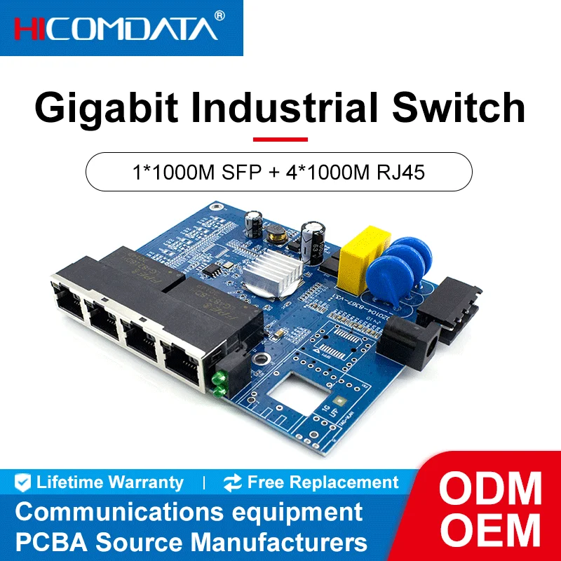 Gigabit Industrial Switch PCBA 1000M Nework Switch 1 Gigabit optical port + 4 Gigabit RJ45 port