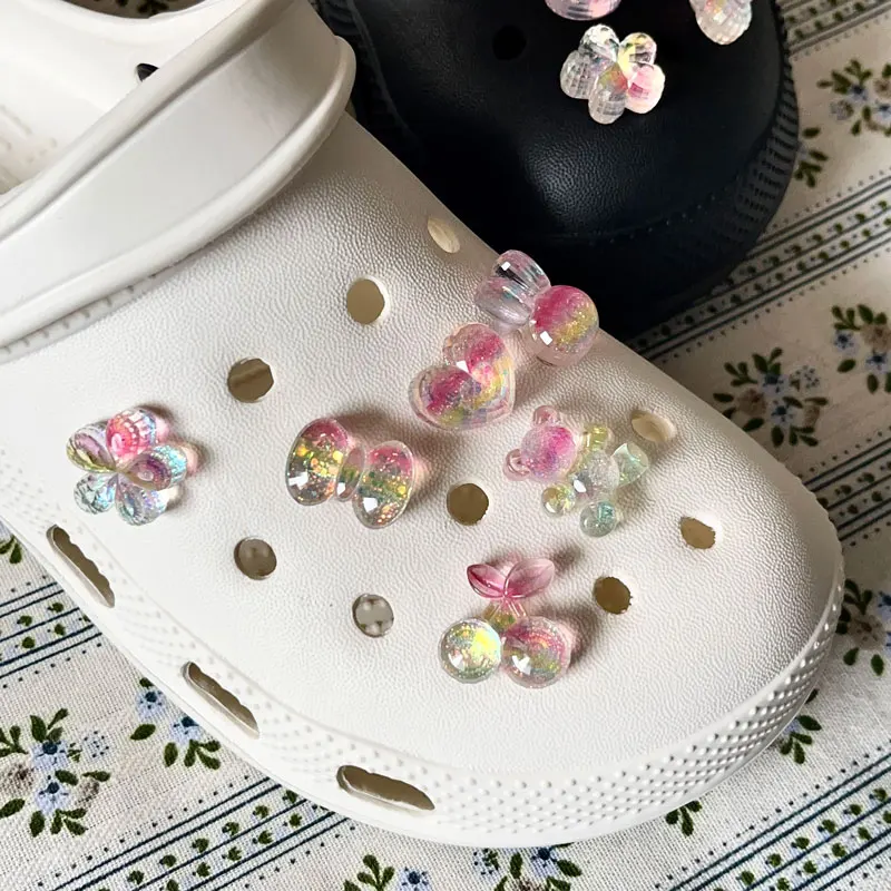 

Shiny Gradient Glitter Slipper Accessories Shoe Charms for Crocs Love Flower Bear Garden Sandals Clogs Pins Decoration Girl Gift