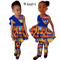 African Clothes for Children 2 Pieces Set Long Shirt Top and Pant Vestidos Dashiki African Print Girls Suit Pants Sets WYT124