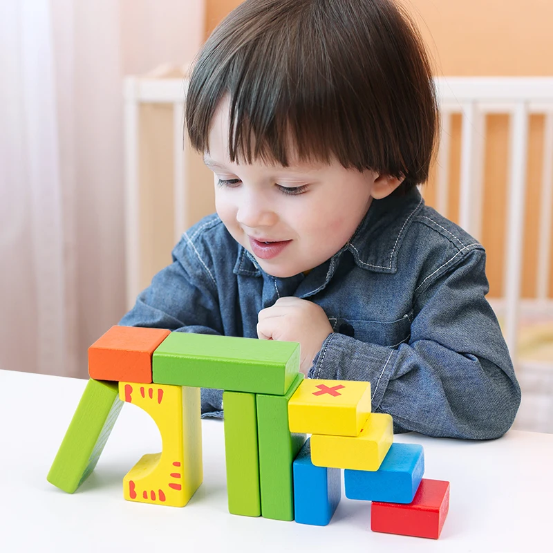Wooden Building Blocks Set Smart Early Learning Brain Teaser for Boys Girls Toddler Kids Enlightenment Assembled Building Blocks