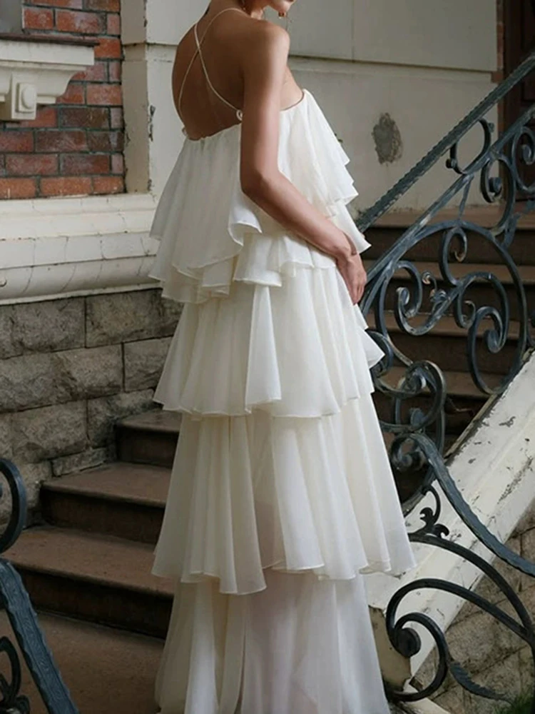 

Модное простое пляжное платье с рюшами для отдыха, сексуальное однотонное платье макси с открытыми плечами, новое летнее платье без рукавов с вырезом для торта