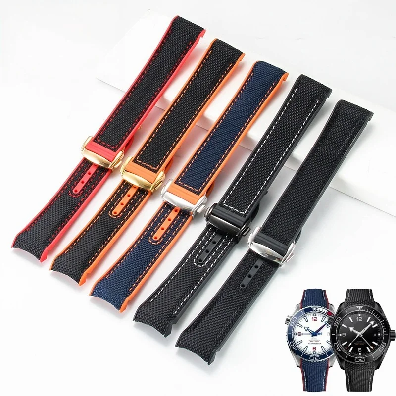 Rubber Watch Strap for Omega Moonwatch Watch Band 20mm 22mm Silicone Watchband Folding Clasp Curved End Wristwatches Belt