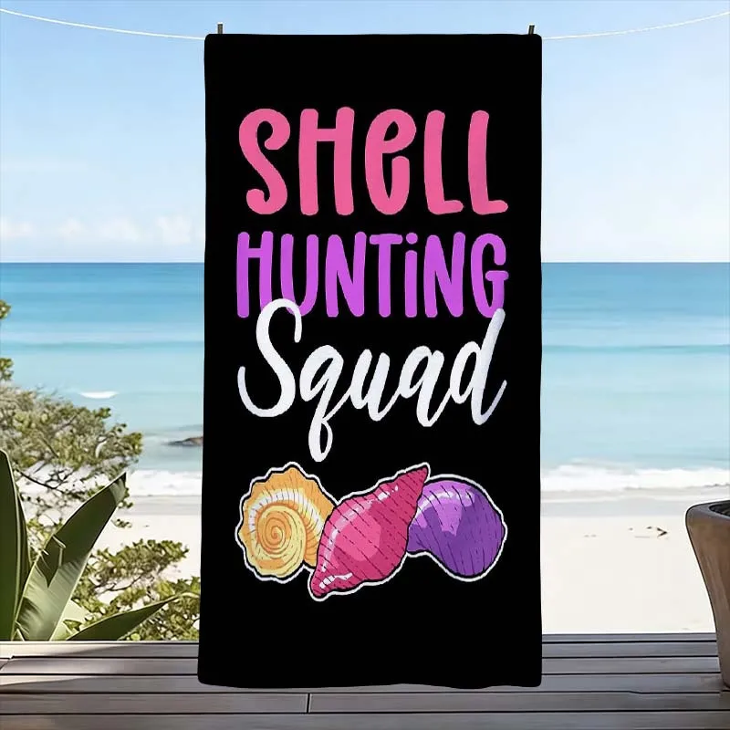 Funny Shell Hunting Squad Beach Towel Ocean Print Summer Vacation Coastal Beach Picnic Mat Gift