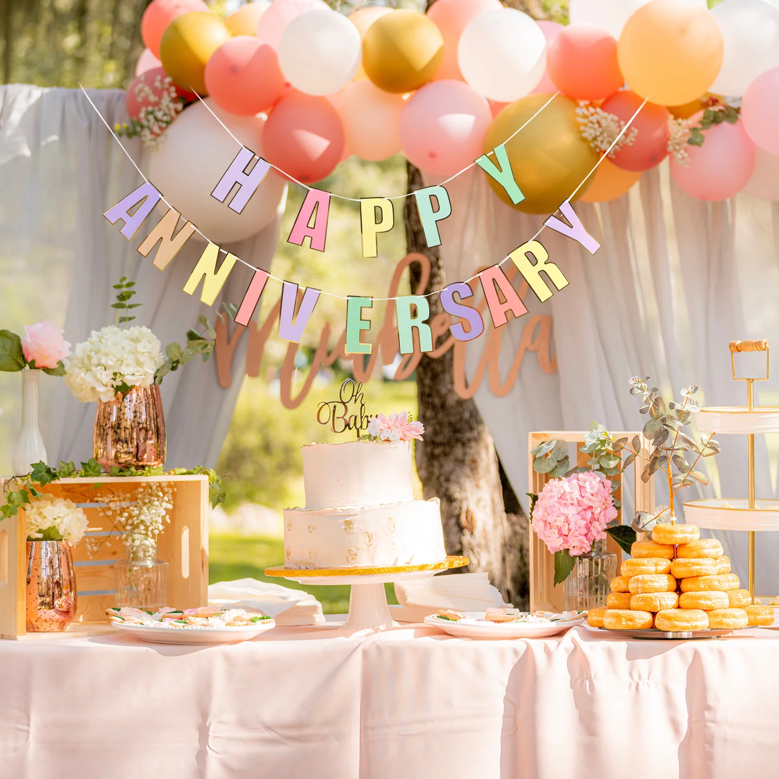 

Happy Anniversary Banner Wedding Party Hanging Decoration Bunting Garland For Home Restaurant Indoor Outdoor Event