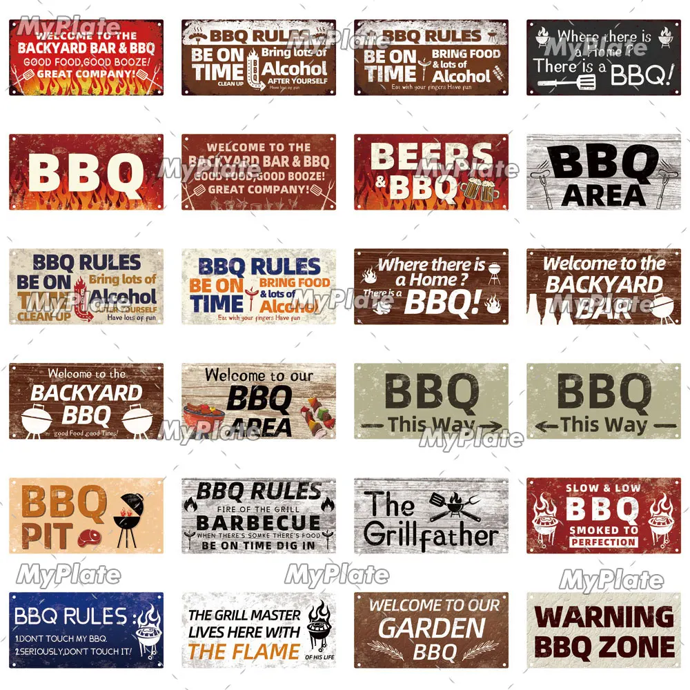 [MyPlate] BBQ Area Wooden Wall Plaque BBQ Rule Sign Wood Plate Home Door Wall Deocr Decoration Man Cave Hanging Sign House Gift