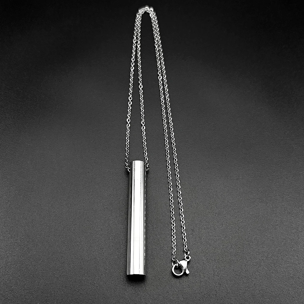 Yoga Breath Training Tube Pendant Necklace for Women Men Stainless Steel Gold Color Stress Relief Meditation Whistle Jewelry