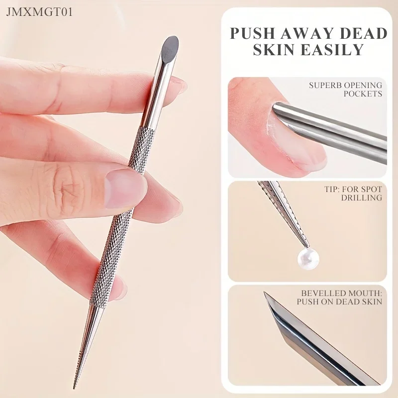 12/6/1PCS Doppel-Headed Nagel Kreis Abgeschrägten Kopf Edelstahl Häutchen Pusher Nail art Schleif Tablet maniküre Sticks Werkzeug