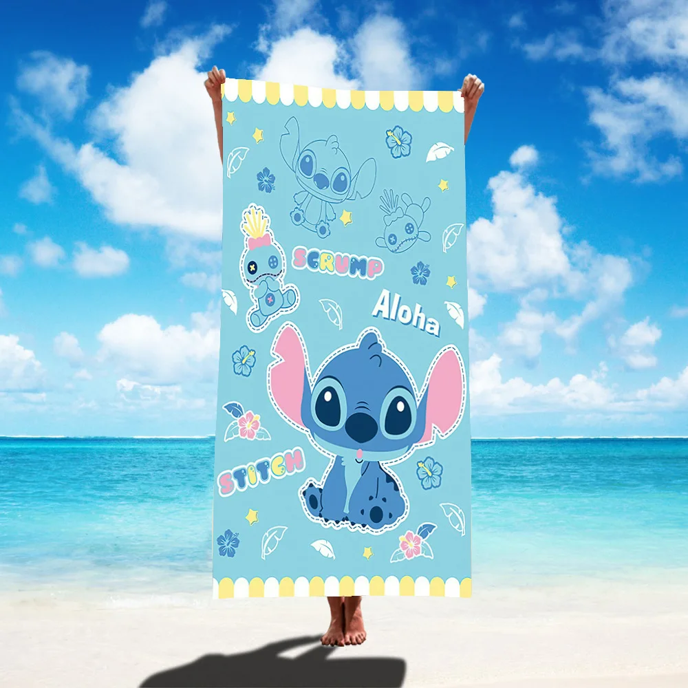 MINISO Stitch Cartoon Bath Towel Anime Figures  Kawaii Kids Beach Towel Summer Swim Shower Washcaloth Bathroom Supplies