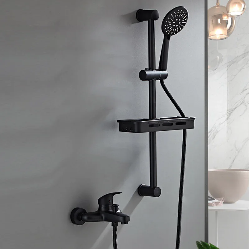 

Black Finish New Wall Mounted Shower Faucet Set Bathroom Bathtub Handheld Shower Mixer Tap Hot and Cold Mixing Valve