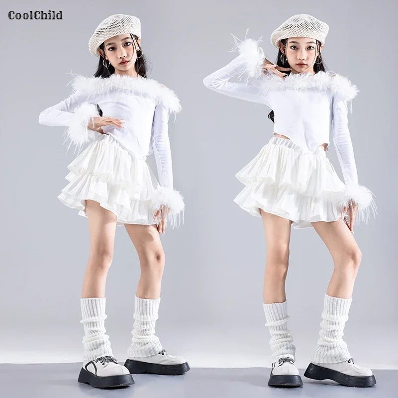 Girls Hip Hop Crop Top Cargo Pants Children K-pop Jazz Dance Skirts Kids Winter Streetwear Costume Princess Elegant Clothes Sets