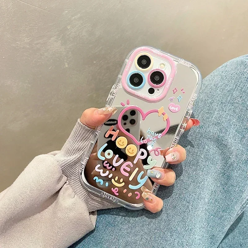 Casing ponsel cermin hati gadis cantik, casing penutup belakang tahan guncangan untuk iPhone 11 12 13 14 15 Pro Max