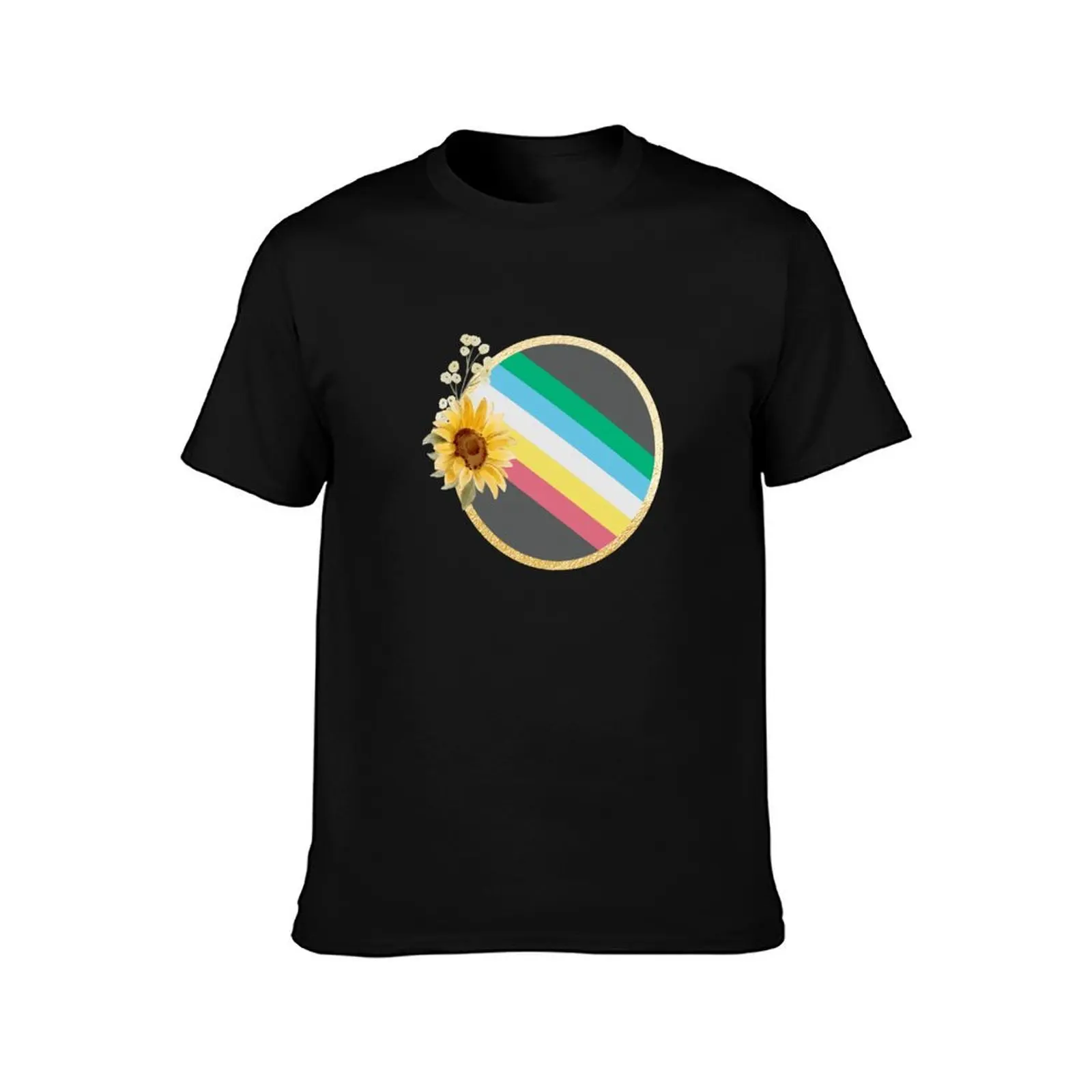 Disability flag with sunflower T-Shirt All Match Basic Short Sleeve Top T-Shirt
