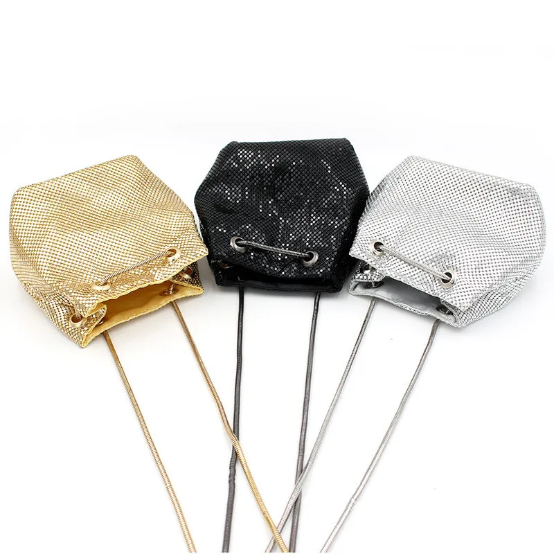 New Fashion Sequin Women Drawstring Bucket Bag Luxury Female Party Purse Handbags Ladies Evening Tote Crossbody Bag Clutch Pouch