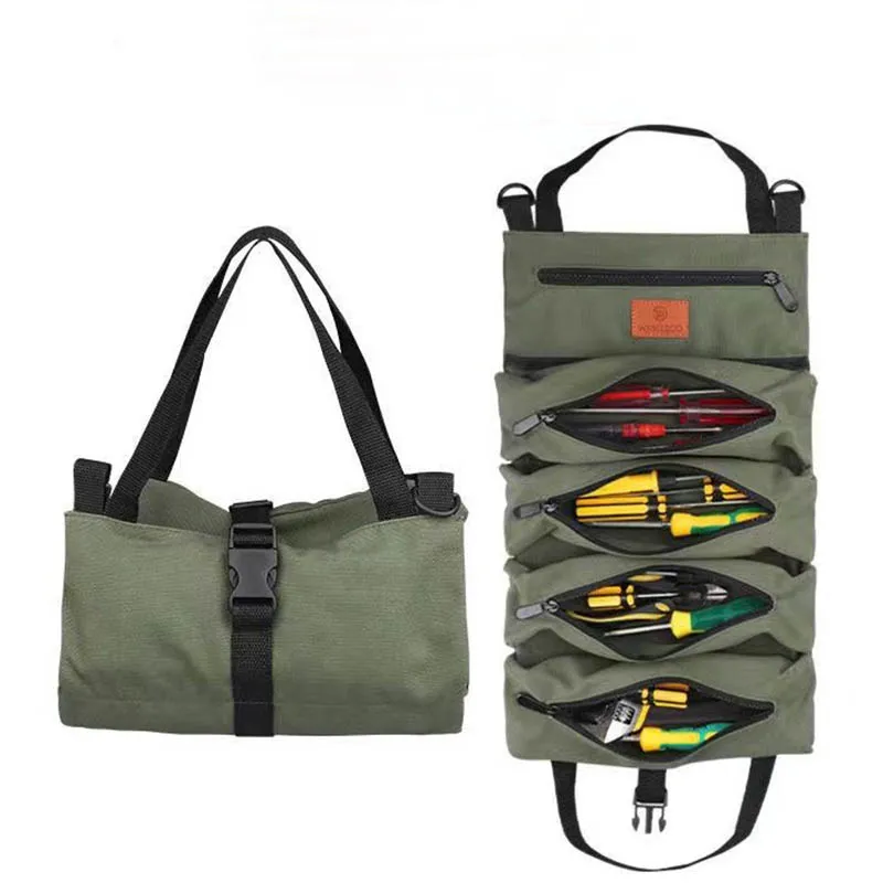   Rollo de herramientas multiusos, bolsas de herramientas enrolladas, rollo de llave, bolsas de electricista, organizador de herramientas, botiquín de primeros auxilios para coche, estuche de almacenamiento envolvente