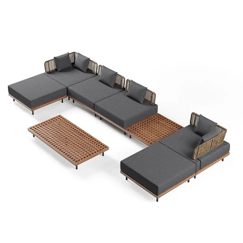 Nordic Modern Simple Outdoor Garden Balcony Casual Solid Teak Frame Waterproof Chair and Sofa Combination Seat