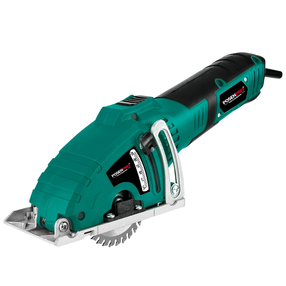 POSENPRO 600W Elektrische Mini-Kreissäge Elektrowerkzeug zum Schneiden von Holz und Metall mit Parallelführungsaufsatz und 3 Sägeblättern