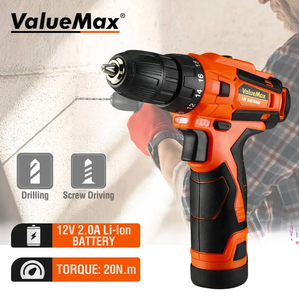 12V Electric Drill With 37pc Tool Set 20NM Cordless Drill Impact Driver Screwdriver Rechargeable Electric Power Tool